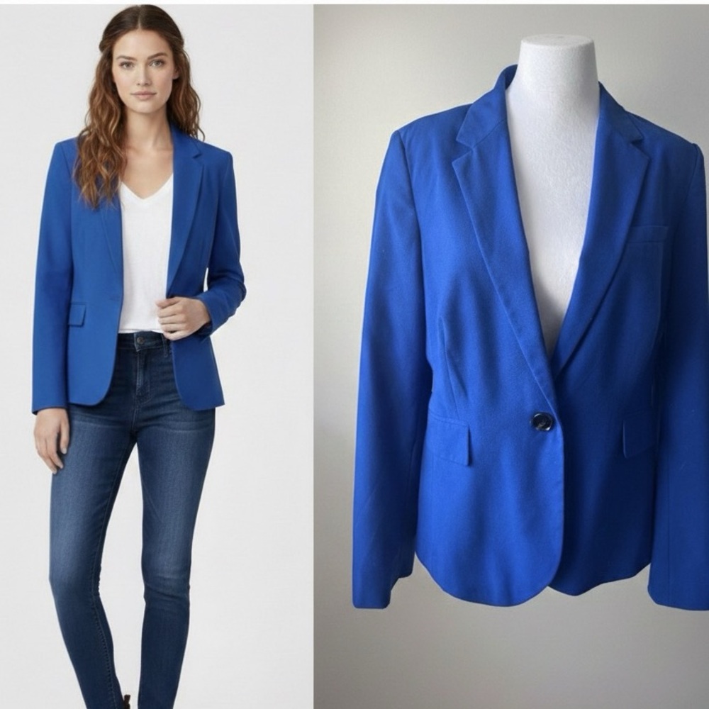 CHAUS Cobalt Blue One Button Closure Jacket Sz 10